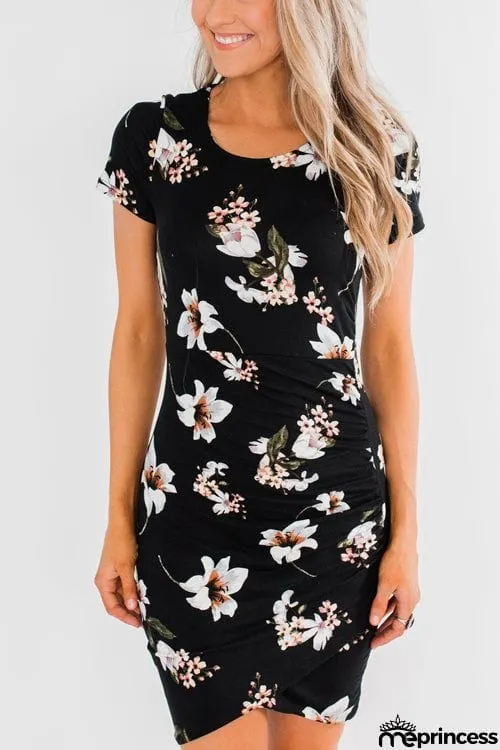 Fashion O Neck Printed Short Sleeve Dress