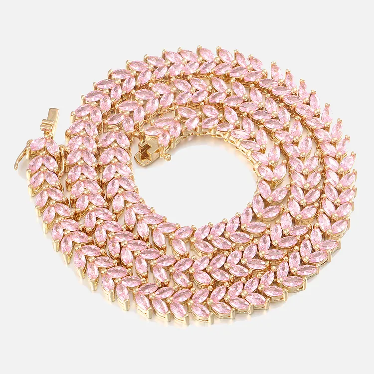 Iced Out Tennis Olive Branch Chains 8MM Hip Hop Bling Bling Necklaces