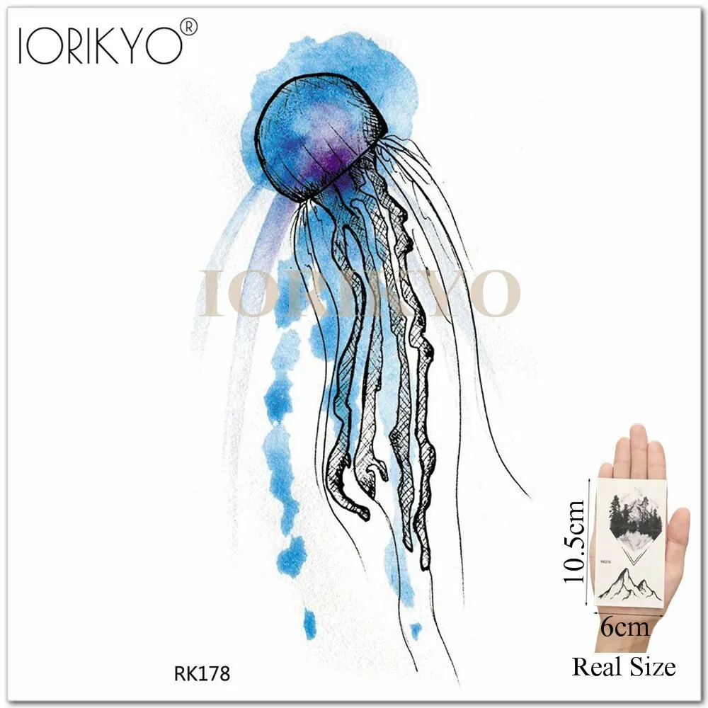 Cartoon Water Color Girls Tattoo Stickers Temporary Children Tattoo Women Stickers Ocean Jellyfish Beauty Flash Tatoos Cute