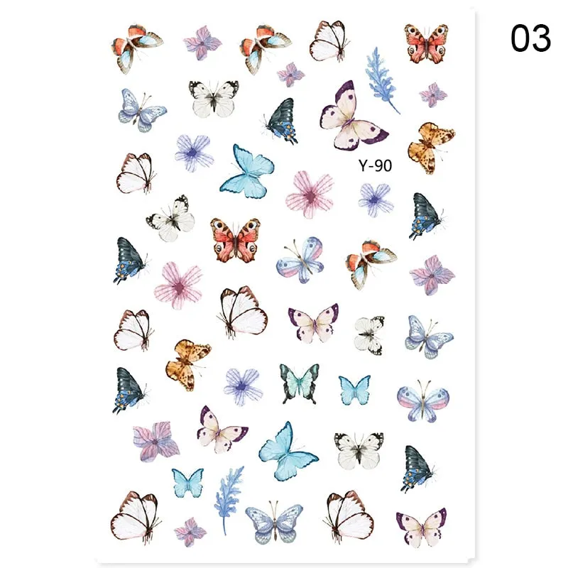 2021 Hot 3D Nail Art Stickers Butterfly Pattern Transfer Sticker Decals Self Adhensive Slider Decoration Nail DIY Design