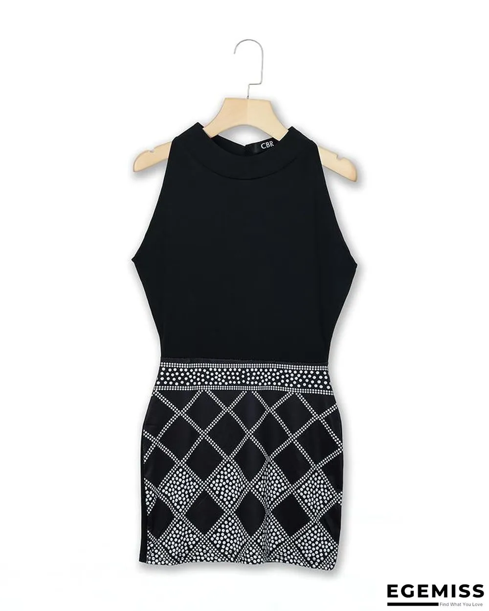 Sleeveless Dots Print Bodycon Mini Dress Black Dresses | EGEMISS