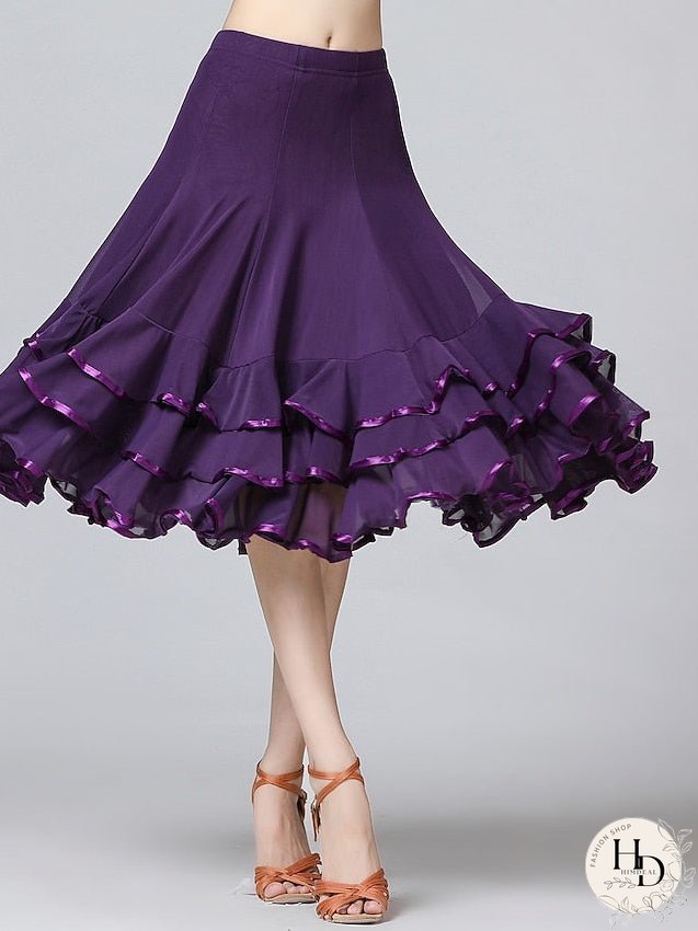 Women's Ballroom Waltz Modern Dancing Latin Dance Skirts Pleats Cascading Ruffles Wave-like Training Performance