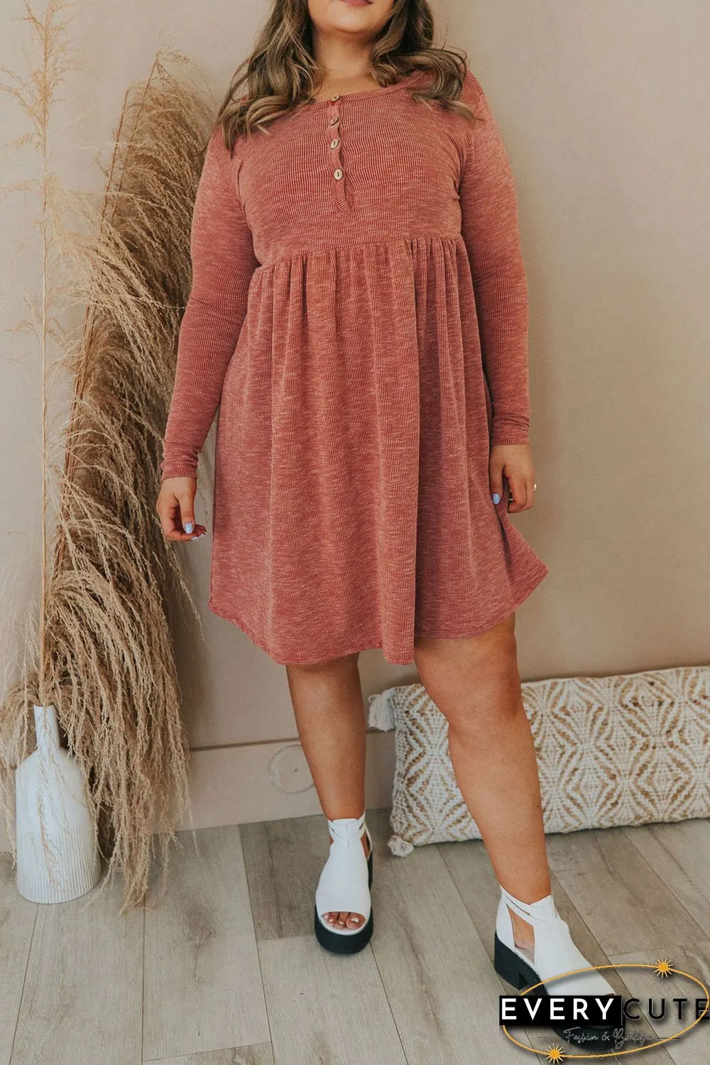 Plus Size Mineral Washed Ribbed Henley Dress