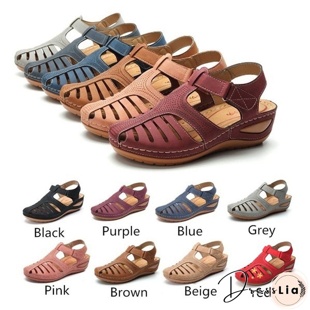 New Leather Hollow Out Vintage Sandals Casual Flat Sandals Summer Women Beach Sandal