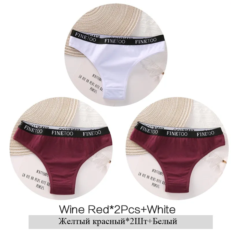 FINETOO 3Pcs Women Cotton Brazilian Panties Sexy Ladies Low-Rise Female Breathable Underpants Girls Soft Underwear Lingerie M-XL
