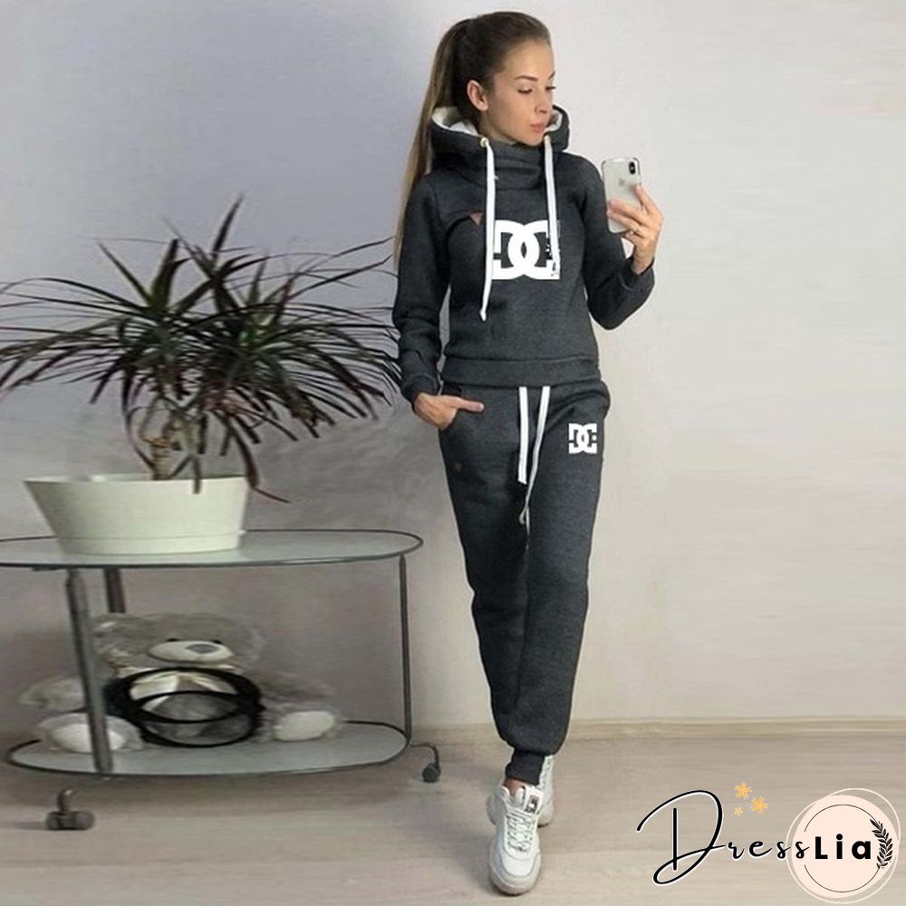 New Women Printed Tracksuit Hoodie Sweatshirt and Pant Suit Ladies Casual Outfits Set Jogging Suit