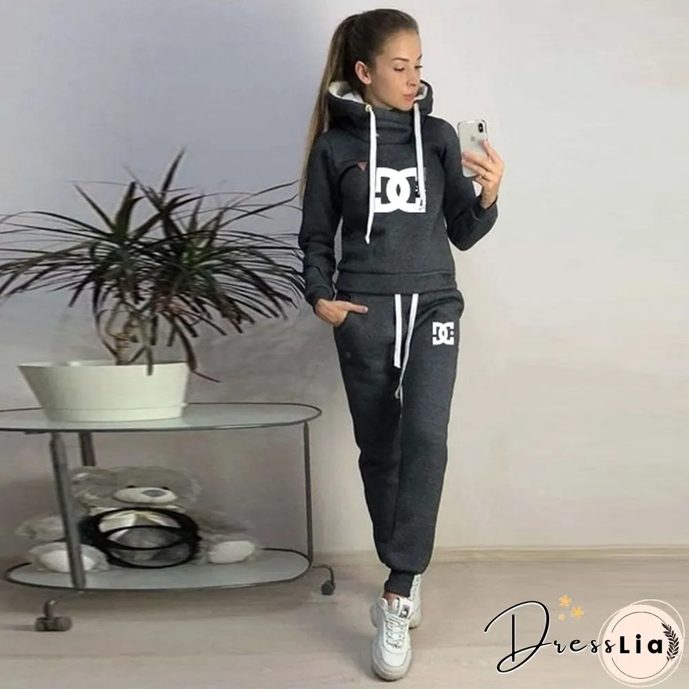 New Women Printed Tracksuit Hoodie Sweatshirt and Pant Suit Ladies Casual Outfits Set Jogging Suit
