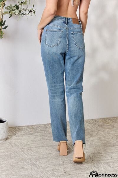 Judy Blue Full Size Distressed Raw Hem Straight Jeans