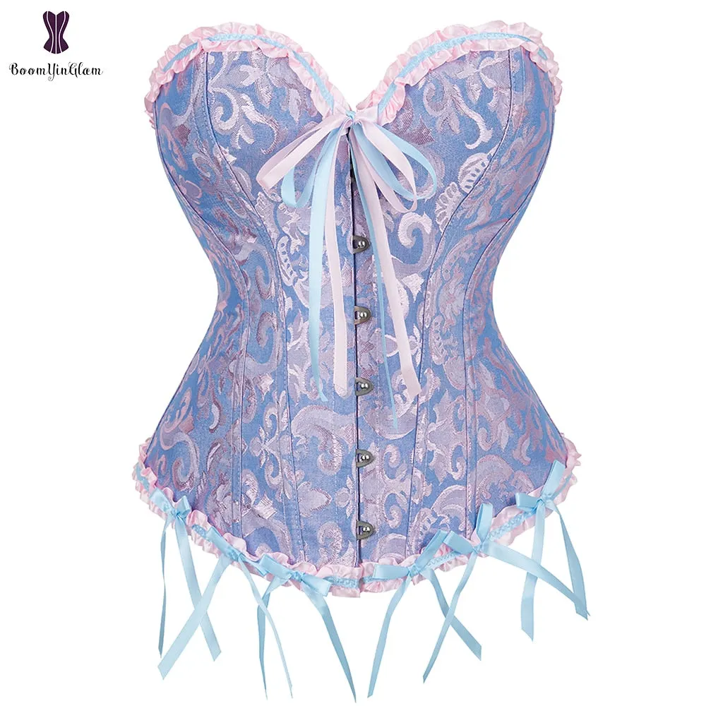 Green Apricot Red Pink Steampunk Korset Women Lingeries Dance Wearing Costumes Floral Lace Boned Corsets And Bustiers #810