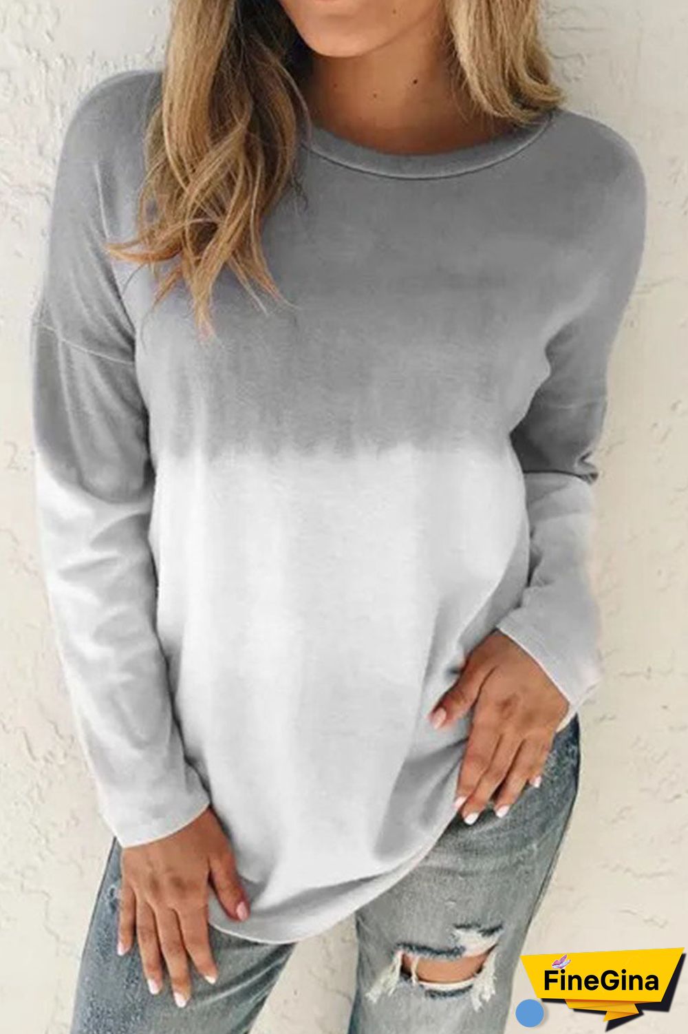 Fashion Sweet Gradual Change O Neck Tops(6 Colors)