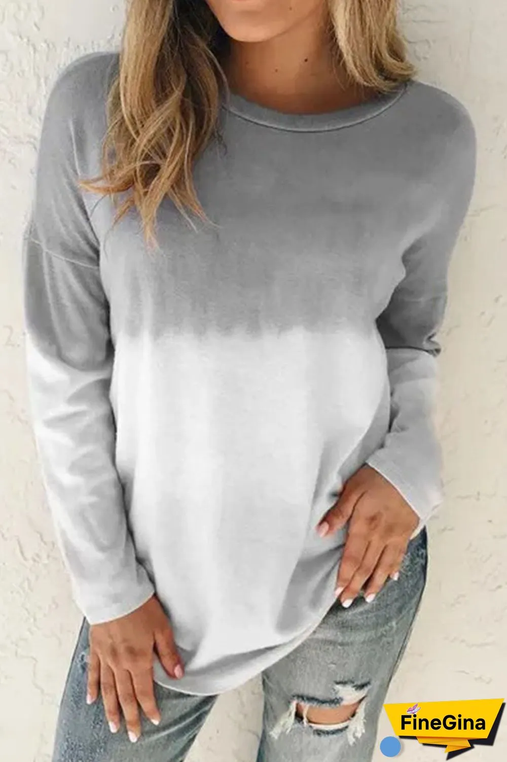 Fashion Sweet Gradual Change O Neck Tops(6 Colors)