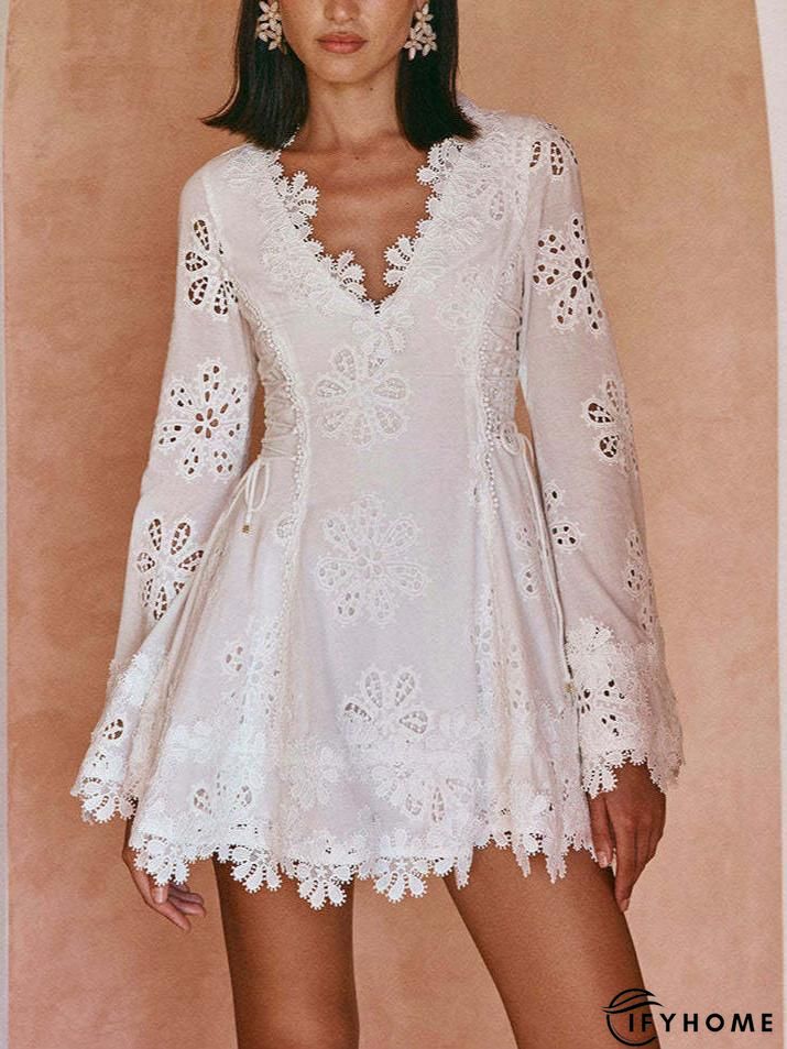 Plus Size Casual V Neck 3/4 Sleeve Knitting Dress | IFYHOME