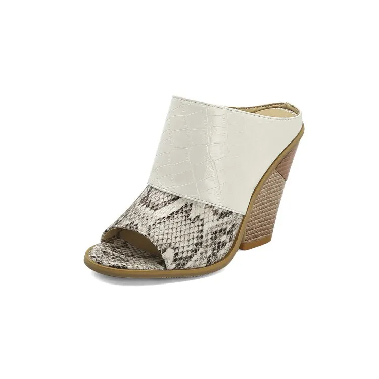 Qengg Euro Style Fashion Sexy Women Sandals Mixed Colors Snake Pattern Peep Toe 10cm Strange Heel Slip-On Shoes WomanSize 34-46