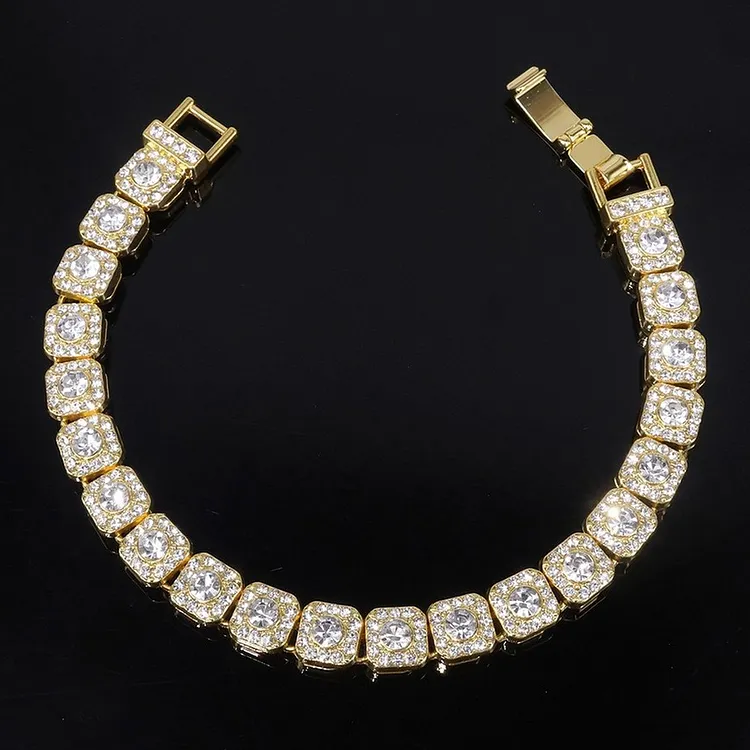 Unisex Square Iced Out Jewelry Set Alloy Necklace & Earrings