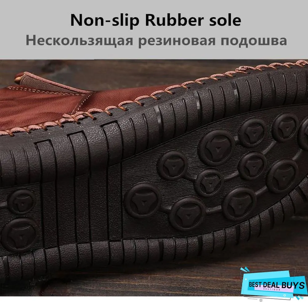 Men Boots Split Leather Ankle Snow Boots Warm Fur Men's Shoes Plush Winter Autumn Driving Shoes