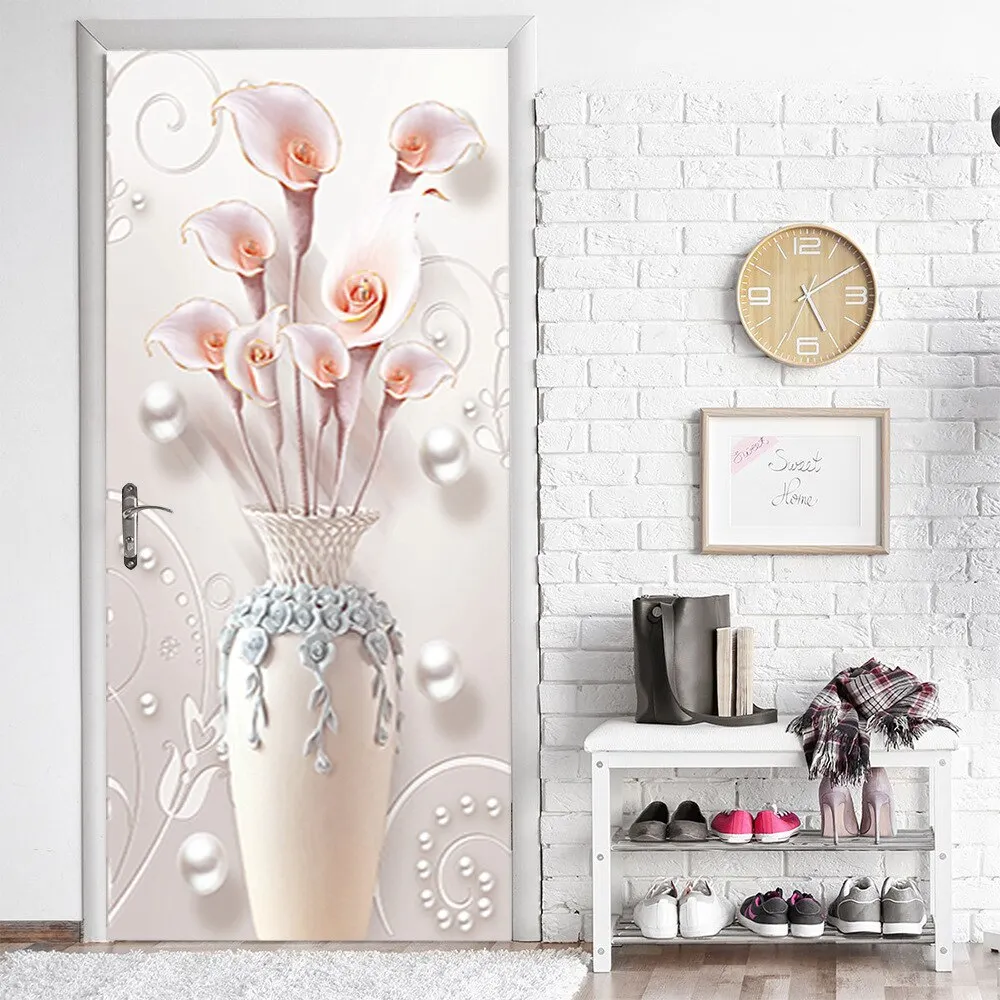 Athvotar 3D Mermaid Watercolor Scales Door Sticker Self Adhesive Wallpaper DIY Renovation Waterproof Poster Home Decor Decal