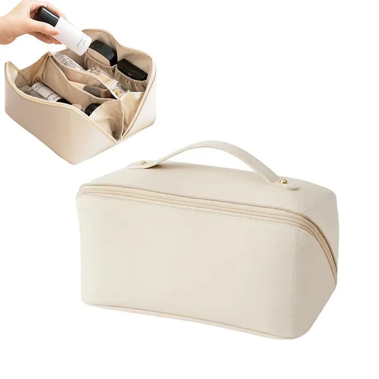 Booxom Leather Cosmetic Bag with Handle and Divider （Buy 2 Free Shipping）