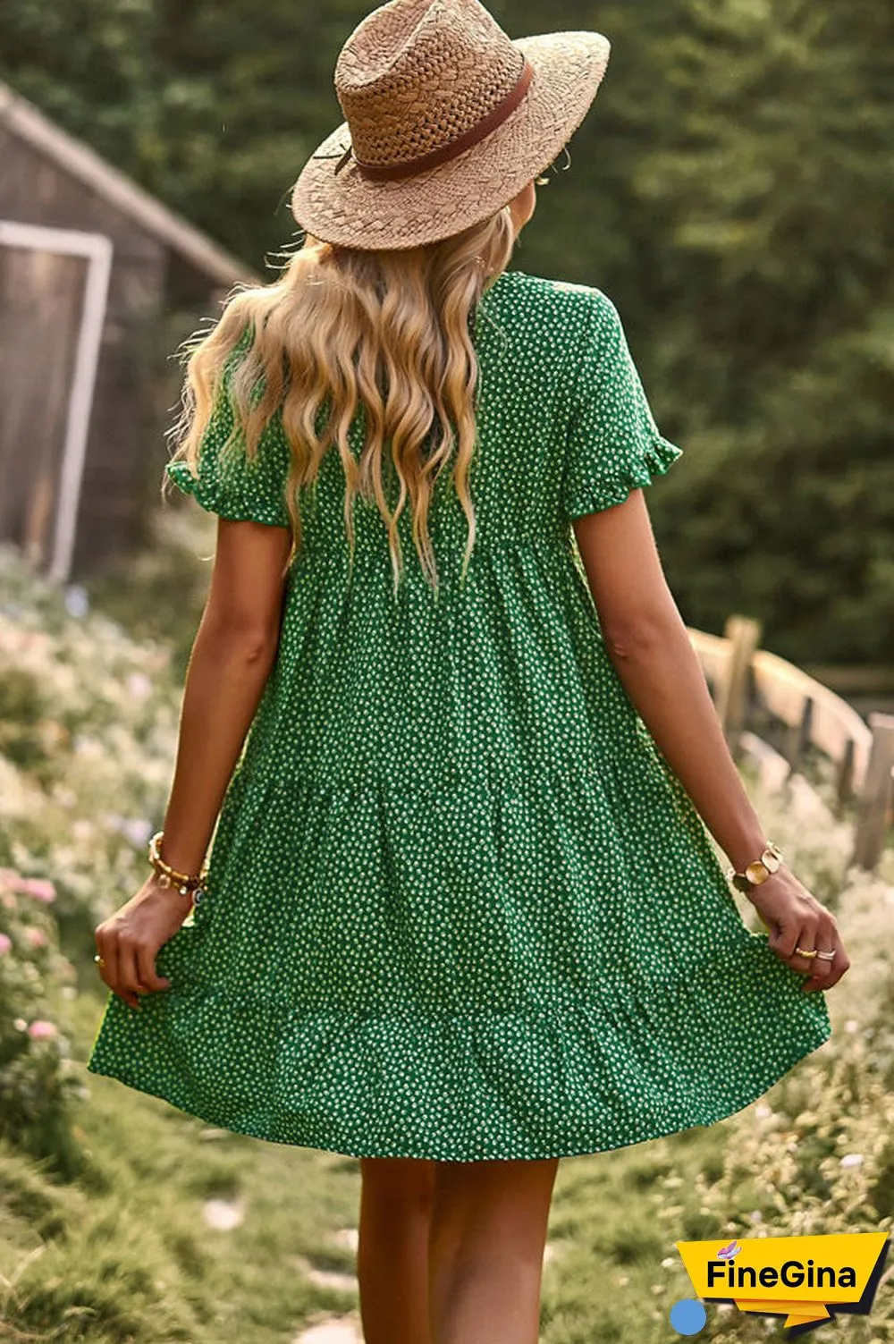 Floral Print Short Sleeve Mini Dress