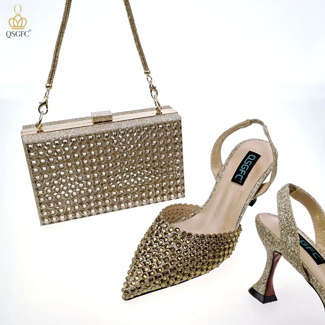 QSGFC New Arrival Popular Cutout Style In Nigeria Italian Design Elegant D.Purple Color Ladies Shoes and Bag For Party Wedding