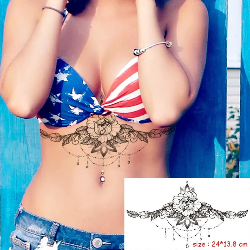 Temporary Tattoo Sticker Totem Flower Arrow Color Sexy Chest Back Fake Tatoo Waterproof Flash Tatto Body Art for Woman Girl