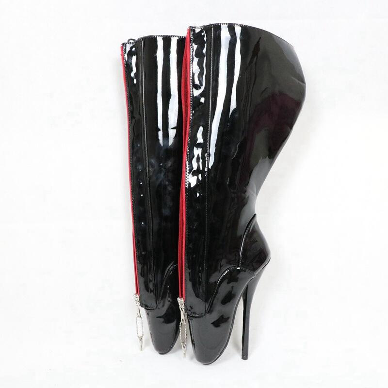 GOOSHOE Knee High Boots For Women Ballet Heels Pink Lace Up Dominatrix Crossdressed Heels 18Cm Stilettos Keys Shoes