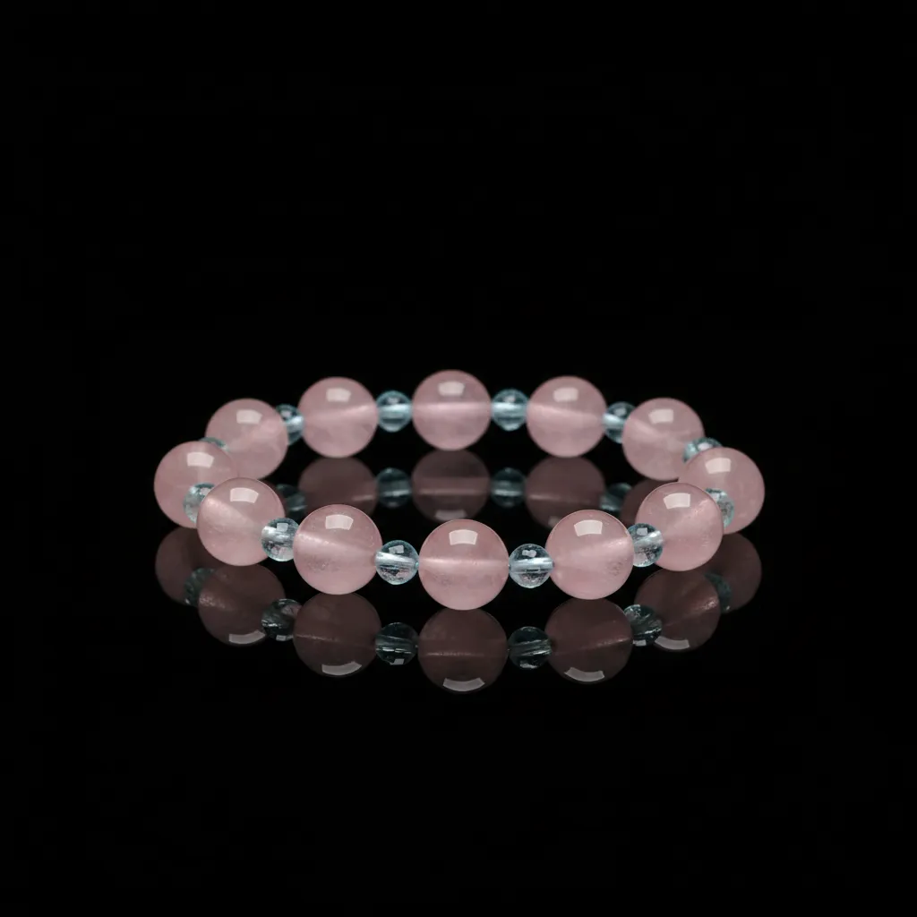 JiStones Serenity Rose Quartz & Aquamarine Beaded Bracelet - 12mm