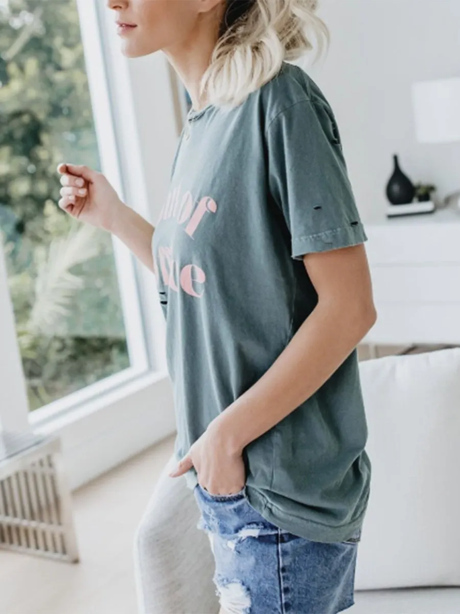 OUT OF OFFICE Round Neck Short Sleeves Worn Out T-shirt