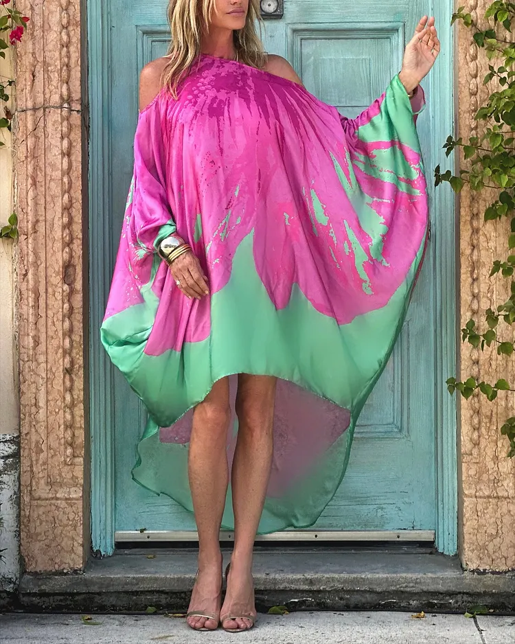 Women's Off-shoulder Irregular Print Dress