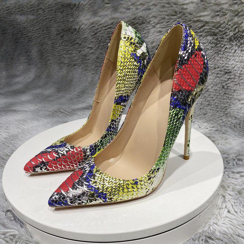 GOOSHOE 12cm High Heel Stiletto Tropic Colorful Effect Women Pointy Toe Stiletto Pumps Shoes