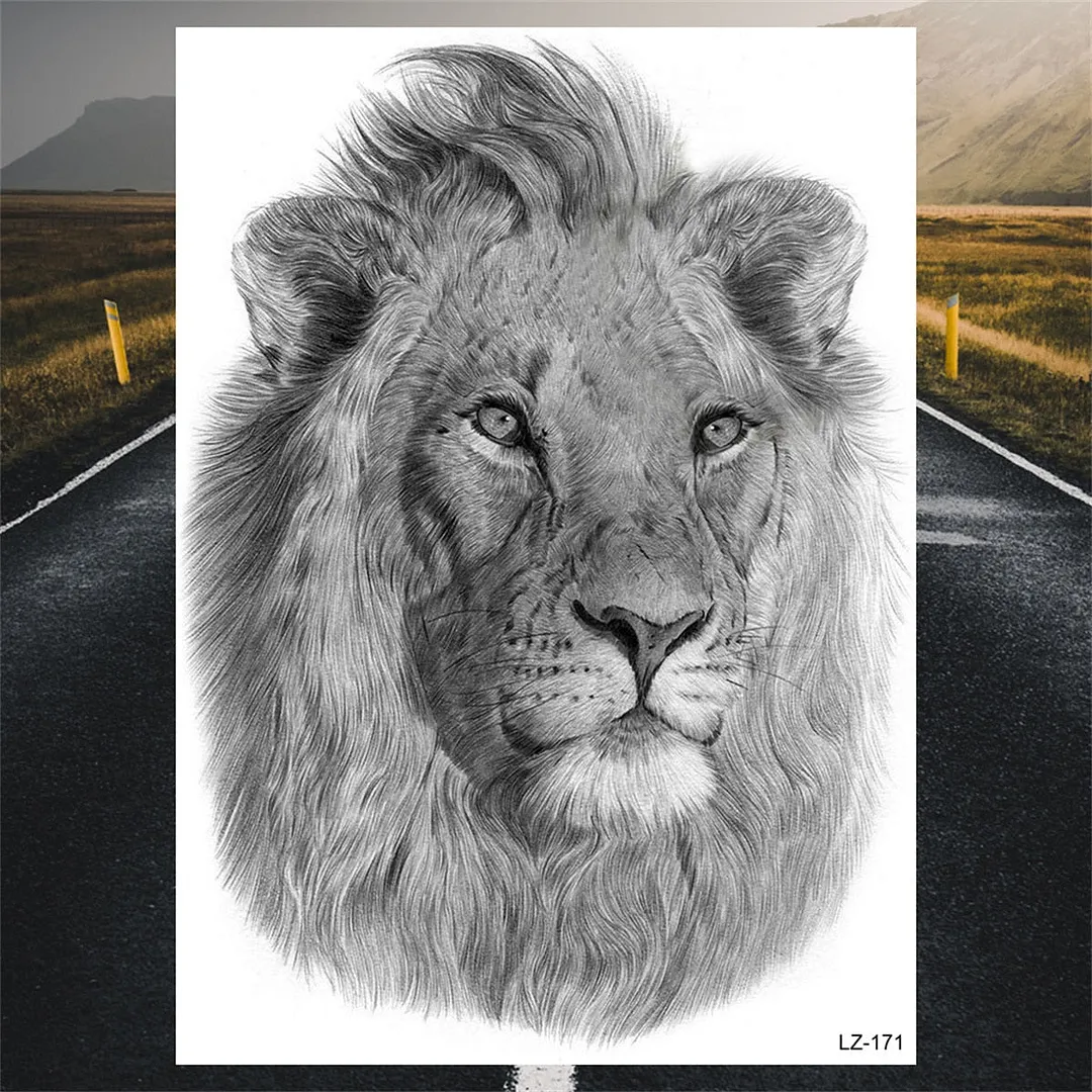 Large Black Lion Temporary Tattoos For Men Adults Realistic Winged Knight Cool Tiger Fake Tattoo Sticker Chest Arm Tatoos