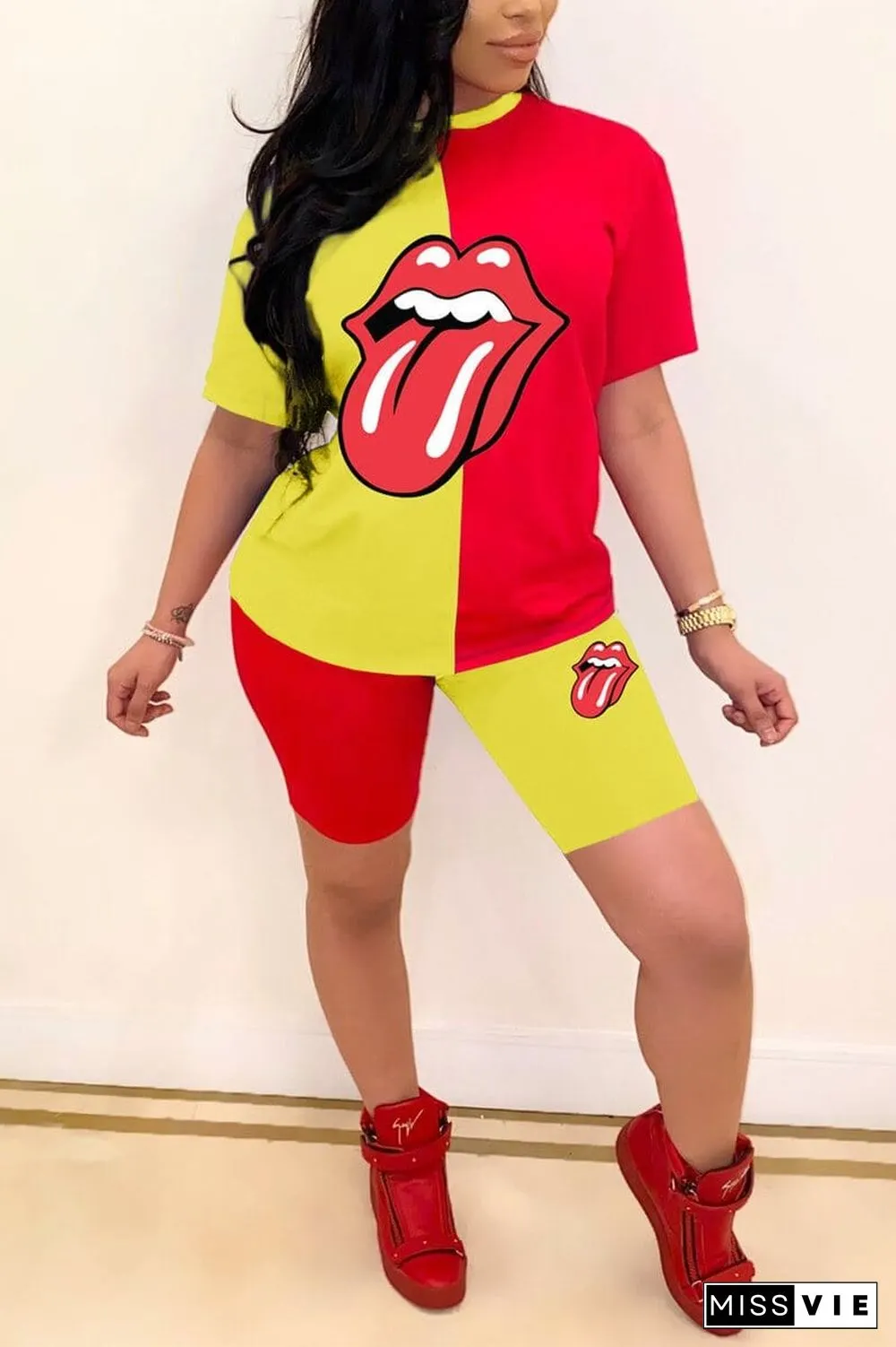 Casual Printed Round Neck T-Shirt Set