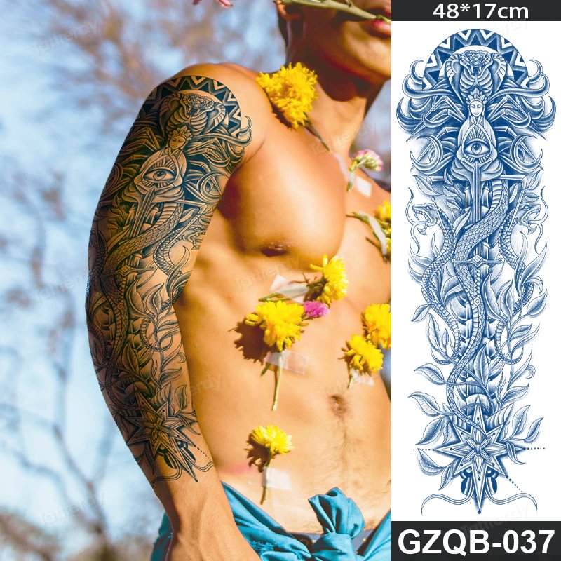 Sdrawing transfer tattoo fake large size full arm tattoo sleeve juice ink long lasting waterproof temporary tattoos men body art