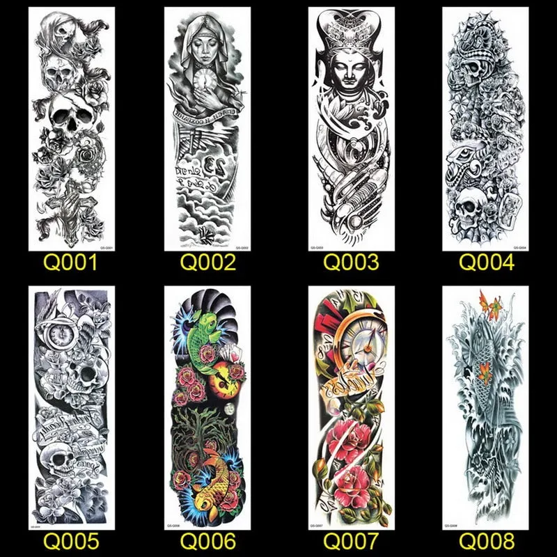 1PC NEW 48*17cm Full Flower Arm Tattoo Sticker 40models Fish Peacock Lotus Temporary Body paint Water Transfer fake Tatoo sleeve