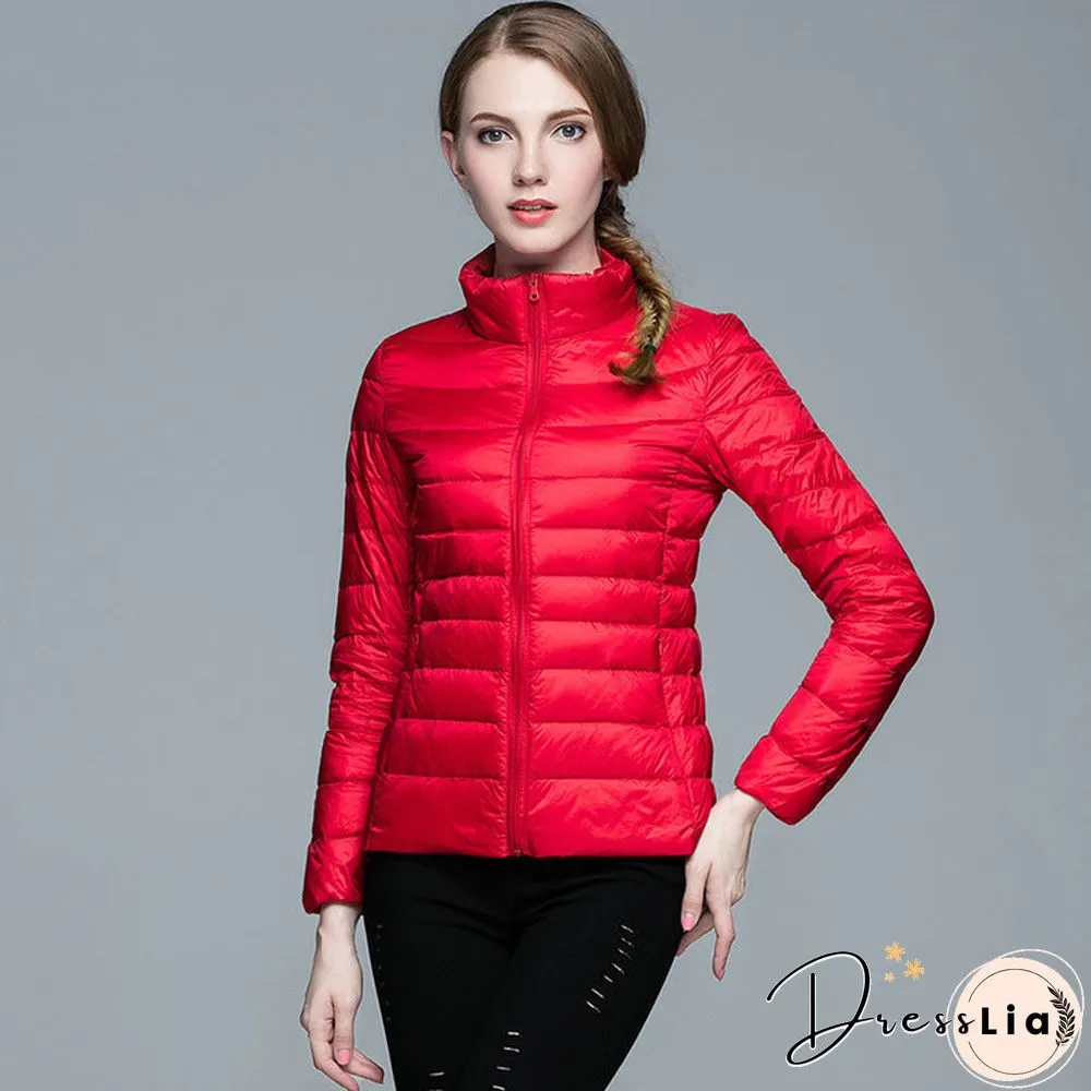 Autumn and Winter Light Down Jacket Women Stand Collar Short Coat
