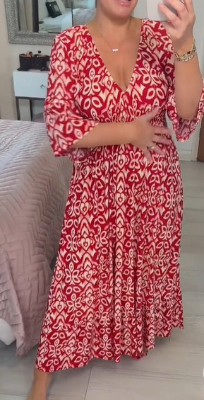 Plus Size V-neck Floral Beach Boho Tunic  Dress