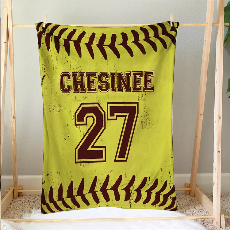 Personalized Softball Blanket, Yellow Ball Soft Cozy Soft Cozy Blankets | BKKid345