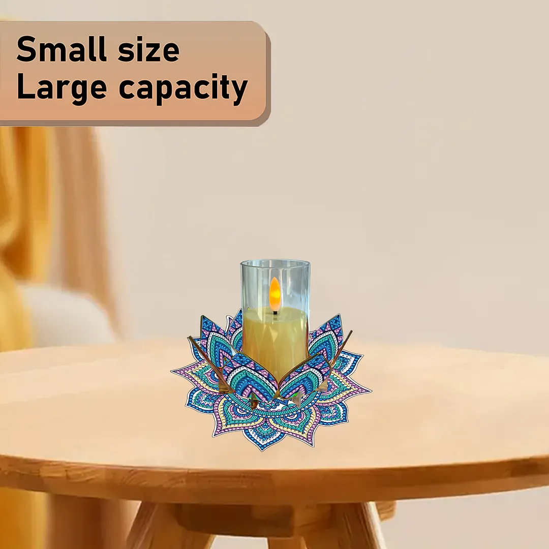 Mandala Lotus-E Acrylic DIY Diamond Painting Candle Holders Without Candles Crystal Painting Tealight Candle Stand Table Centerpiece for Adults Beginners Home Party Decor