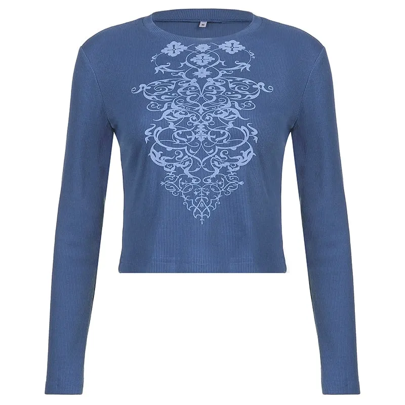 HEYounGIRL Print Casual Harajuku Graphic T Shirts Women Autumn Long Sleeve Basic Crop Top Tshirt Ladies Fashion Streetwear