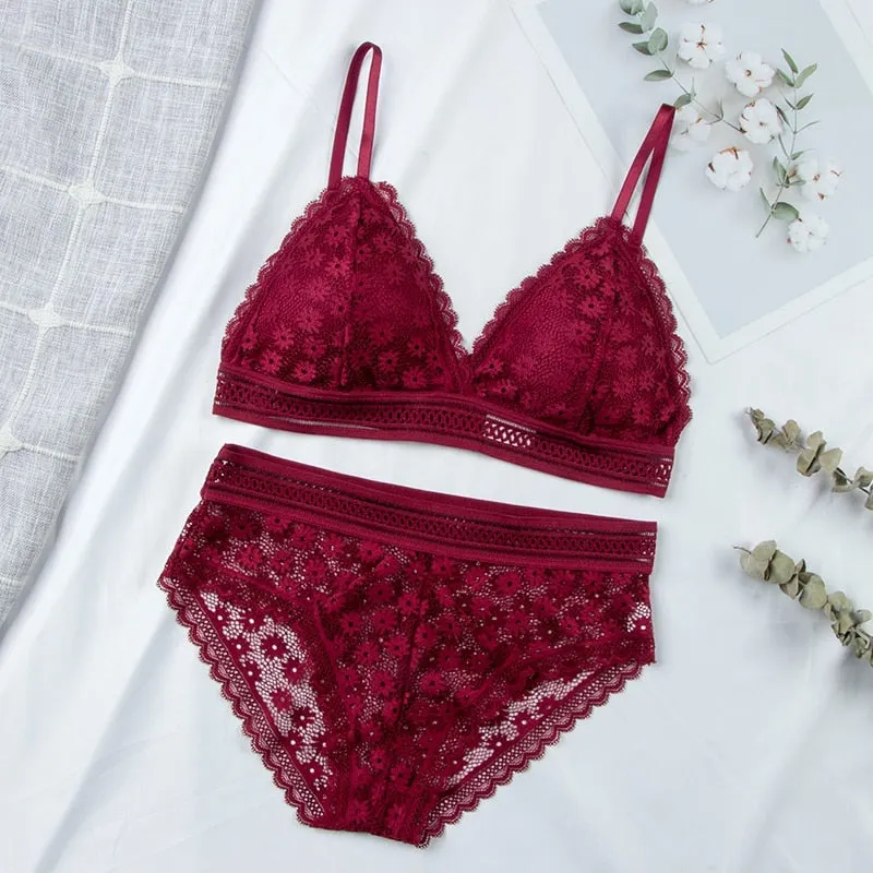 Women Lace Bra Sets Seamless Underwear Backless Vest Sexy Panties Padded Ultrathin Bralette Female Lingerie Briefs Intimates