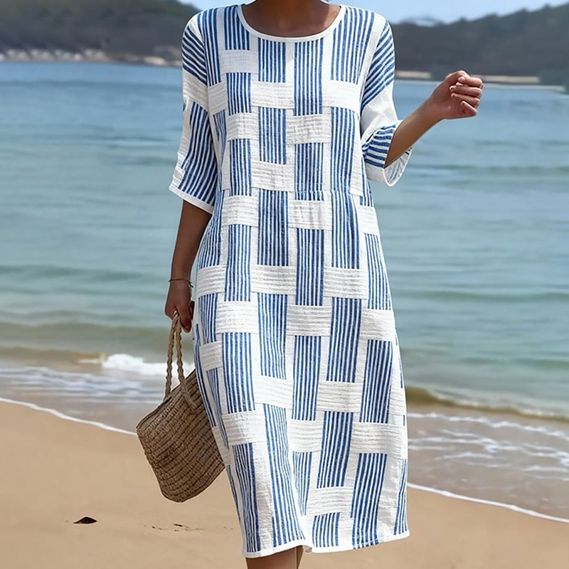 Comstylish Women's Retro Striped Linen Blend Casual Maxi Dress