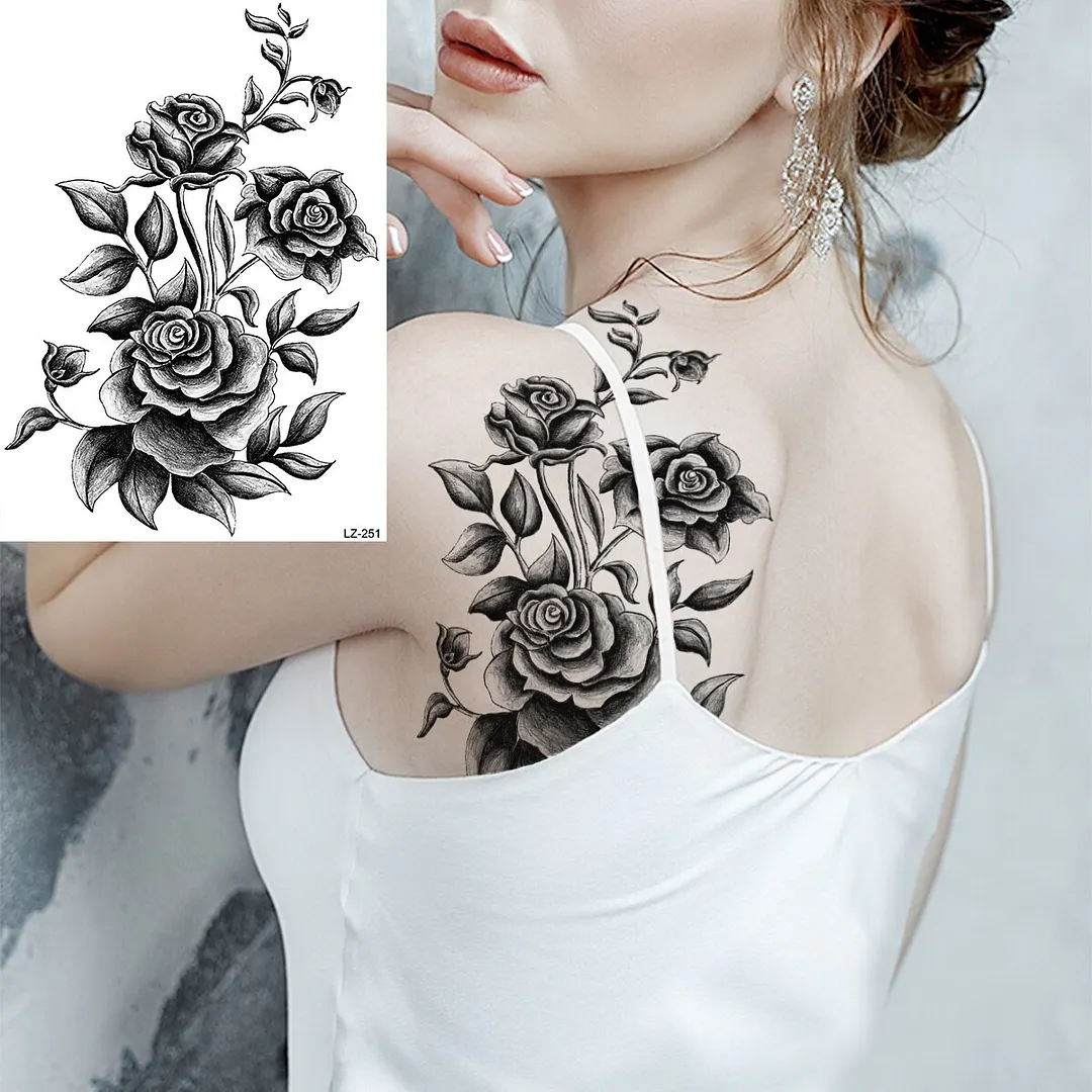 Sdrawing Halloween Skeleton Skull Vampire Temporary Tattoos For Women Adult Rose Flower Fake Tattoo Body Art Leg Arm Tatoo