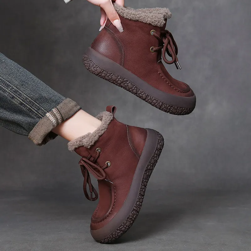 Yyvonne Layer Of Cowfleece Martin Boots Women Winter New Thick-Bottom Leisure Short Boots Warm Plus Cotton Boots
