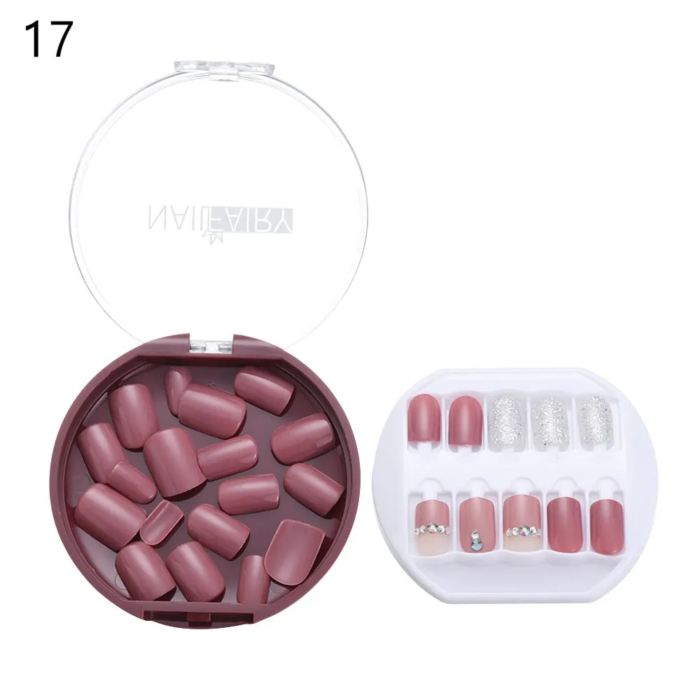 30PCS/Set Fake Nails Press Coffin False Full Artificial Short Kiss Detachable Stick Designs Press Nails Art Tipsy Cover Box