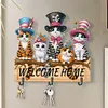 Wooden Special Shape Welcome Home Cat 3 Hooks Diamond Painting Hook Rail