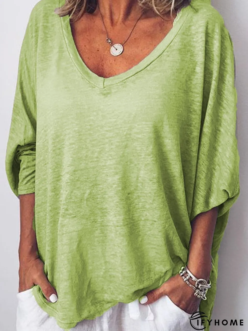 Long Sleeves V Neck Loose Shirt Top | IFYHOME