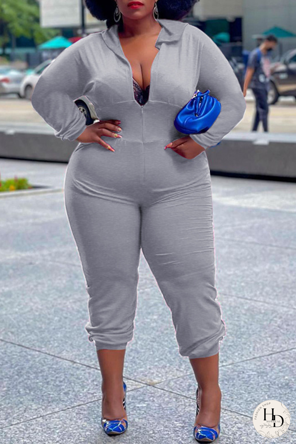 Burgundy Casual Solid Split Joint Hooded Collar Plus Size Jumpsuits