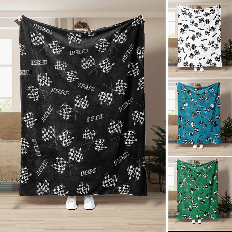 Personalized Racing Blanket, Checkered Flag Soft Cozy Blankets | BKKid349