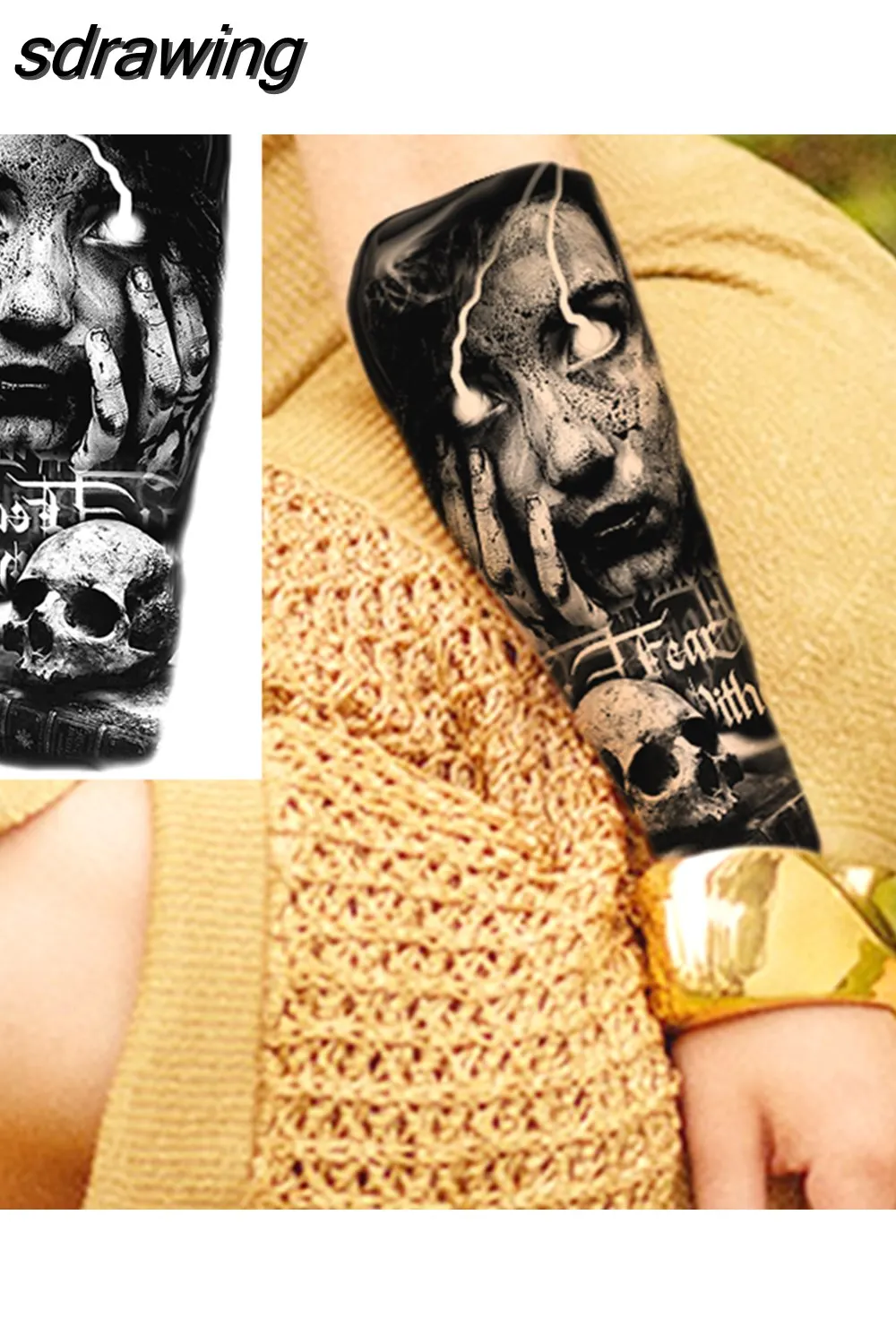 sdrawing Realistic Black Devil Temporary Tattoos For Men Adult Tiger Pirate Skeleton Vampire Fake Tattoo Forearm Scary Tatoo Joker