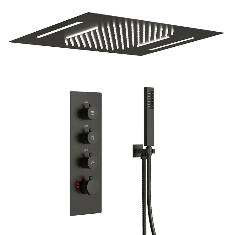 EVERSTEIN Thermostatic Dual Heads Smart Shower System in Matte Black SFS-1024-BK