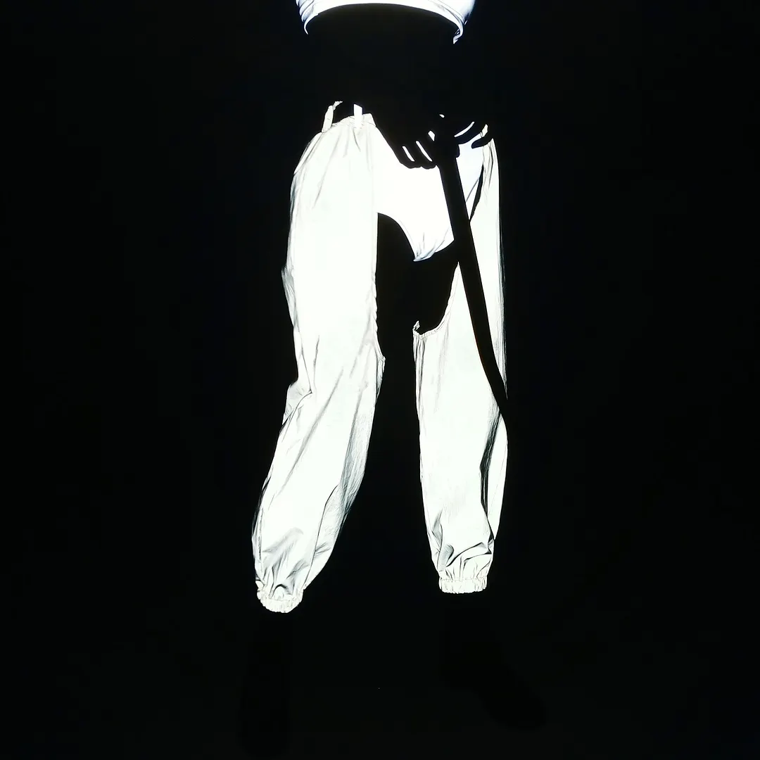 Nigikala Fashion Sexy Open-Crotch Dazzle Reflective Pants Female Ins Hip Hop Trend Laser Cargo Casual Pants